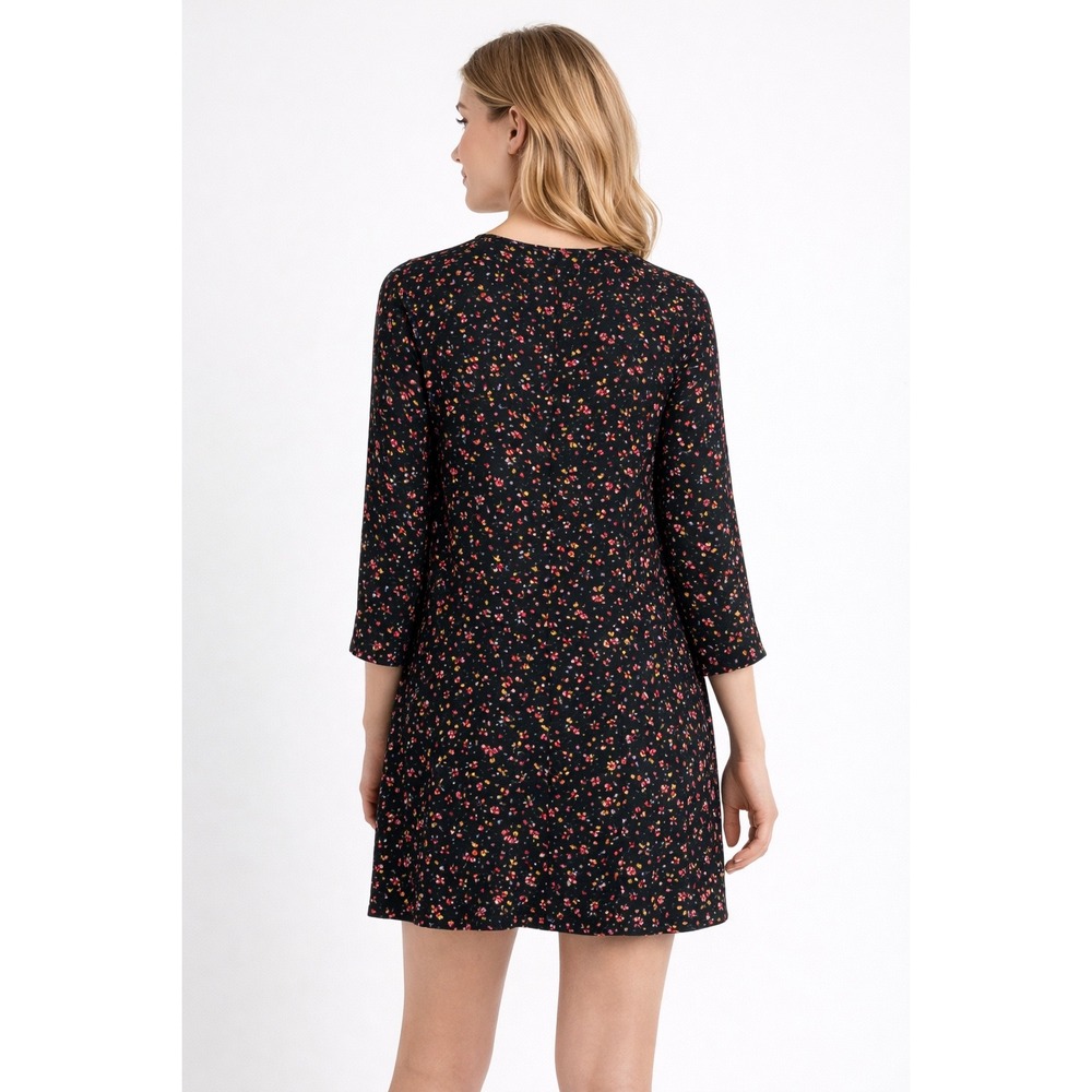 Madewell et‎ Sezane Elly Silk Mini Dress XXS Black Floral Print V Neck Parisian - Picture 6 of 14